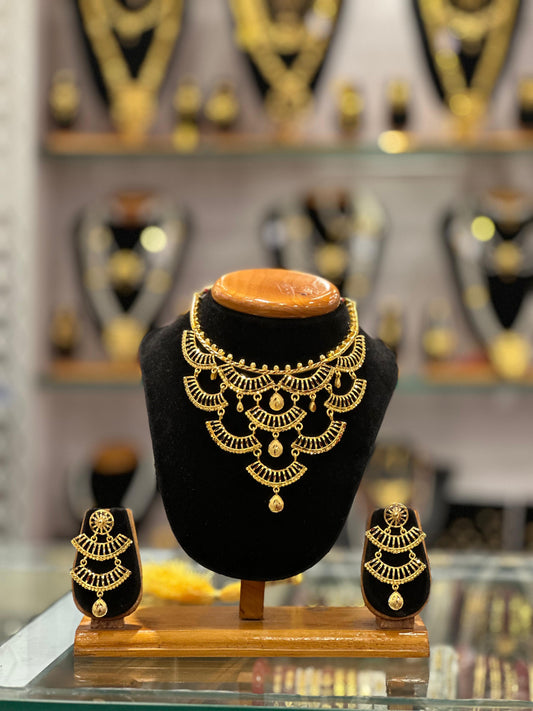 NECKLACE  WITH EARRING (24K GOLD PLATED)